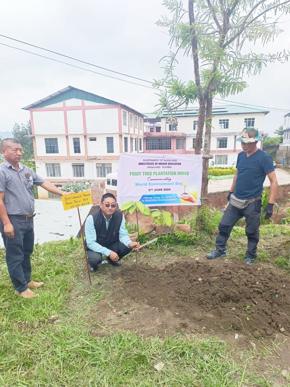 Ceremonial plantation by Sentiyanger Pongen during fruit tree plantation drive by Directorate of Higher Education in Kohima on June 5. (Morung Photo)